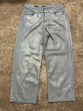 wild fable Metallic Light Blue Wide-Leg Jeans